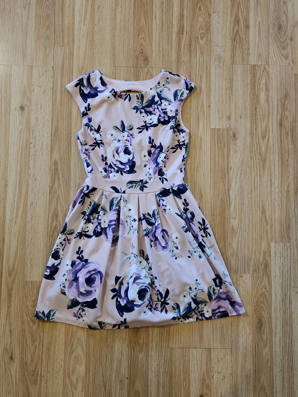 Emerald Sundae Blush Pink Floral Pleated Waist Dress